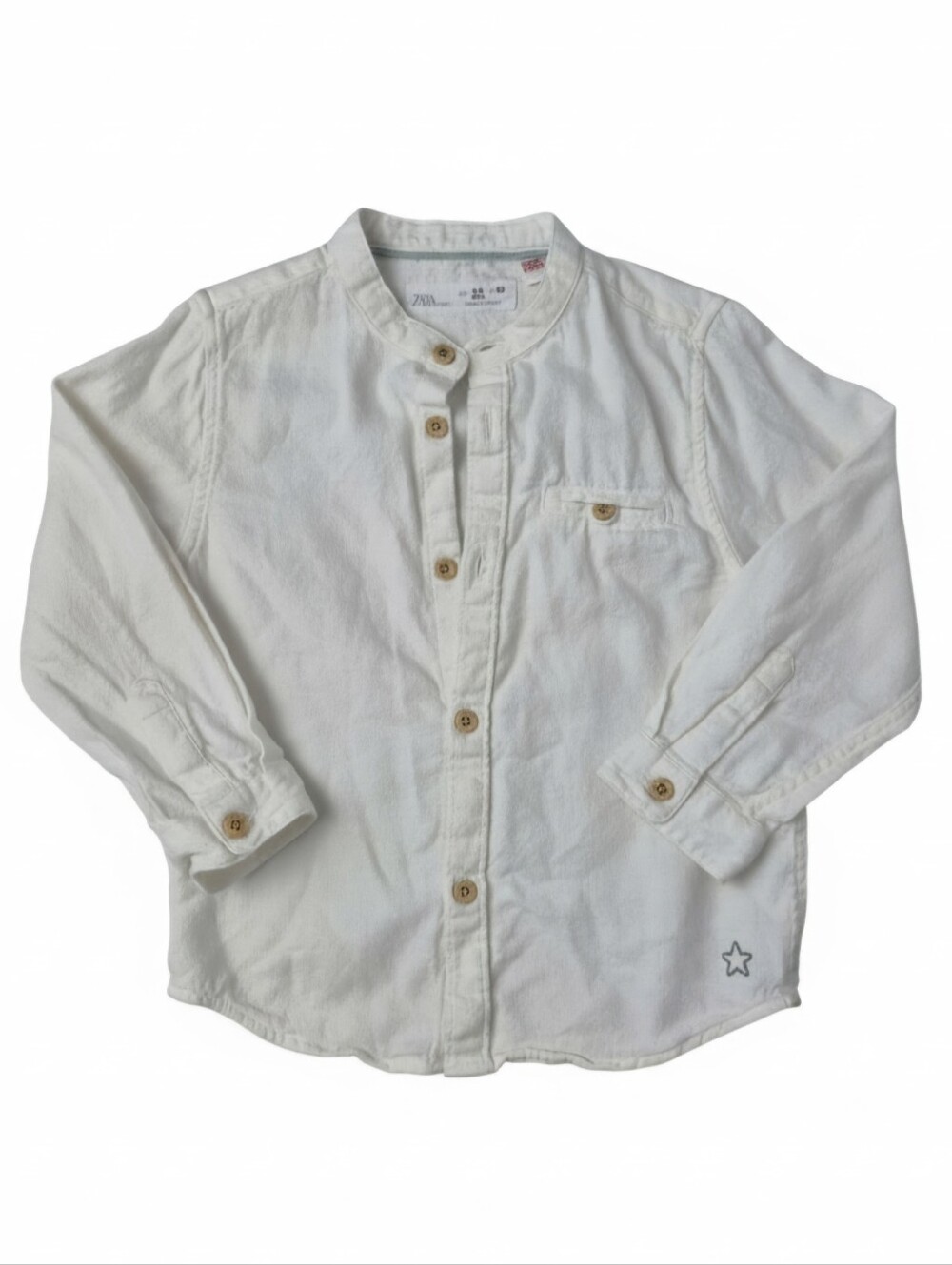 ZARA Baby Boys White Mandarin Collar Button Up Shirt Star Embroidered 2-3Y / 98c